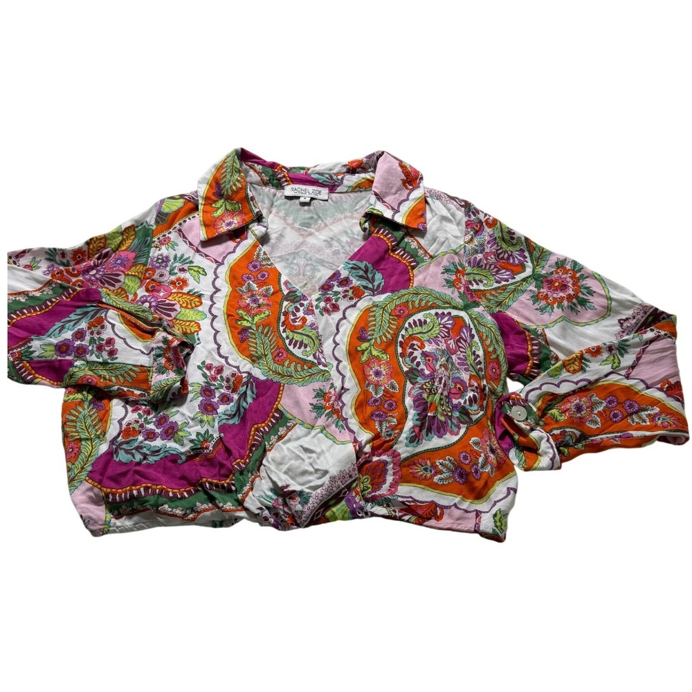 Rachel‎ Zoe Paisley Twist Front Crop Top Womens Small Multicolor Boho Blouse